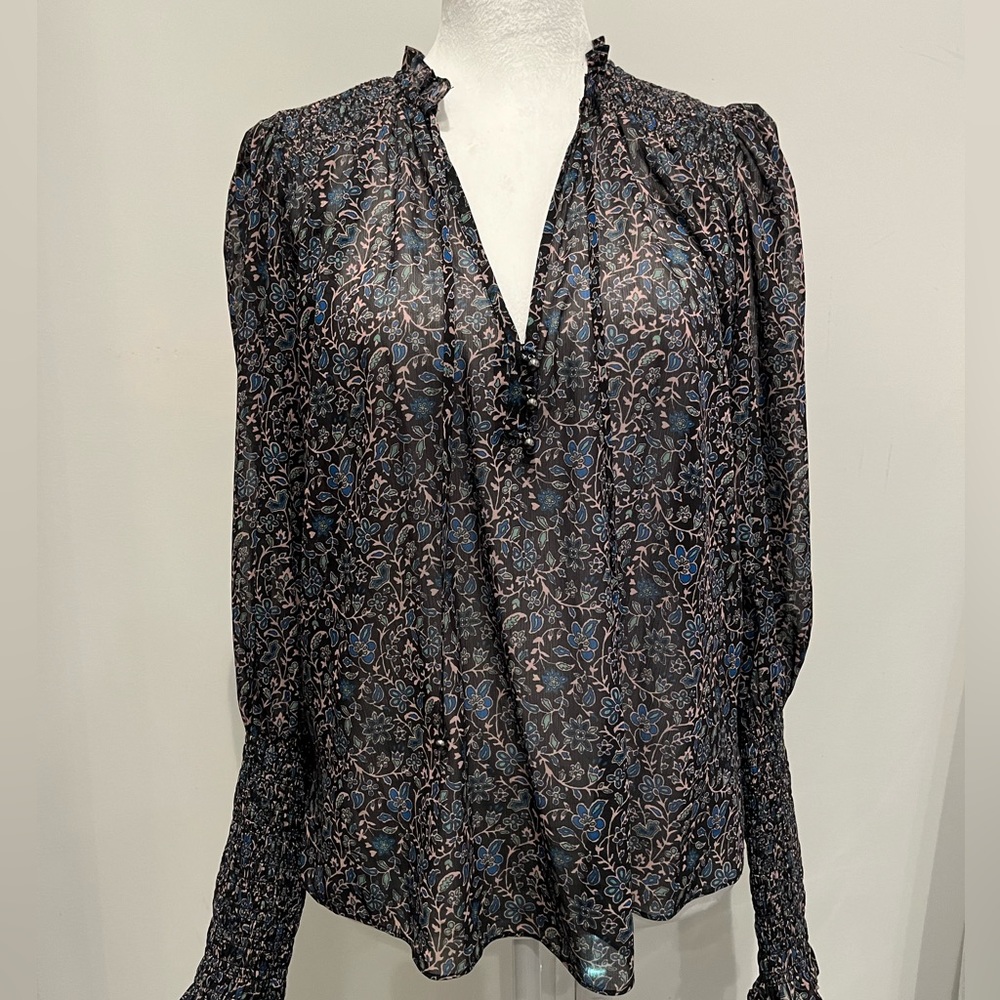 Veronica Beard Jaz Blouse in Black Multicolor, Size 4